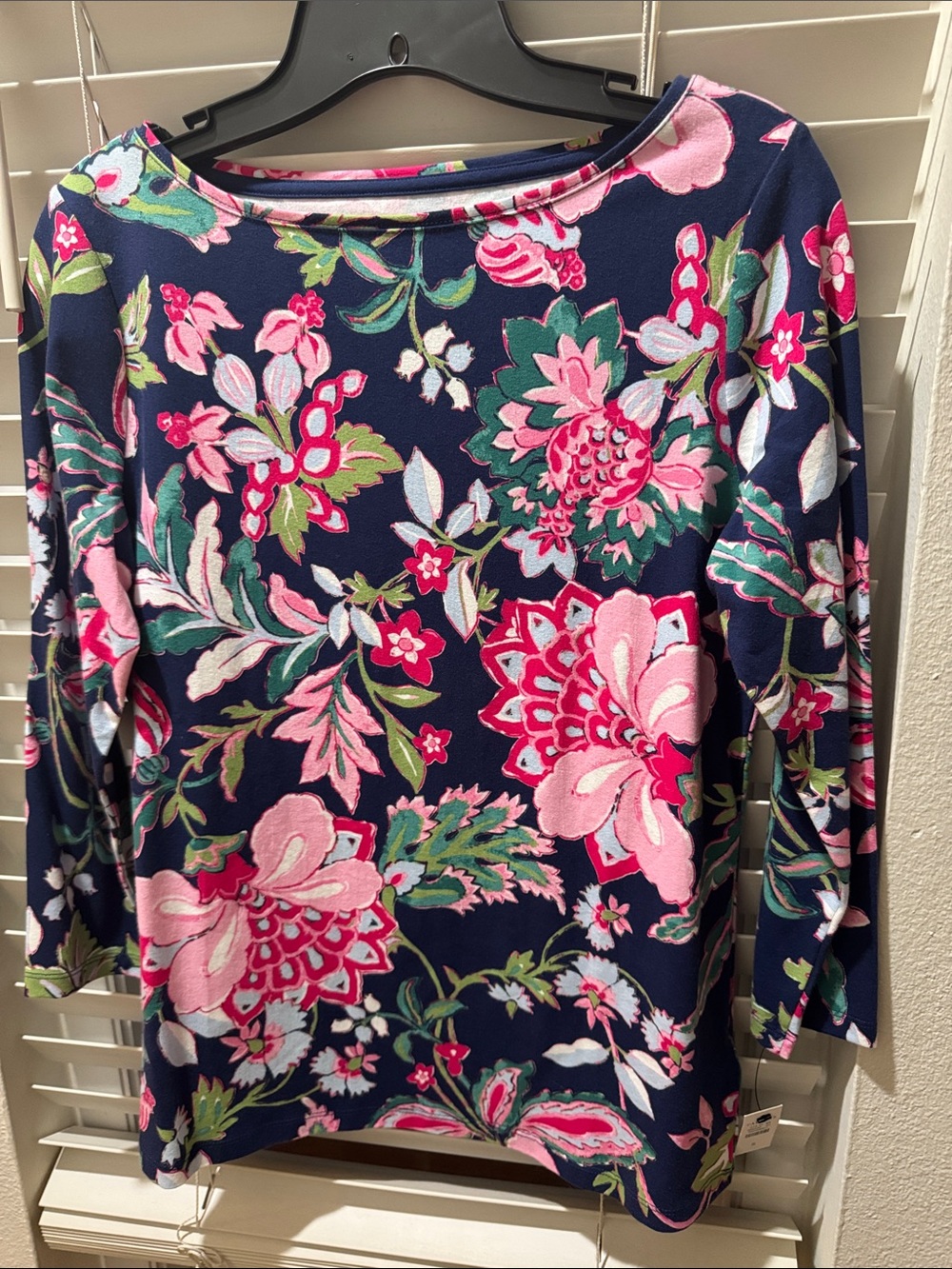 Talbots Women’s Navy Floral Boatneck Top - Pink & Green Bloom 3/4 sleeve NWT sm